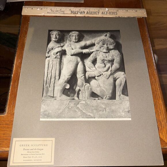 Vintage Perseus & the Gorgon Metope From Selinus Mounted Greek Photo Palermo - Picture 1 of 6